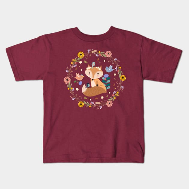 Princess Fox With Her Friends Kids T-Shirt by LittleBunnySunshine